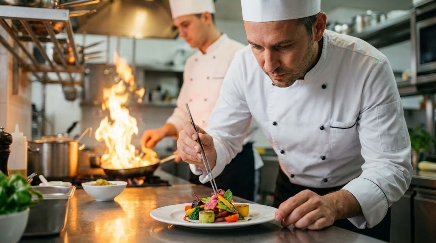 호텔 레스토랑 주방에서 요리 중인 E-7 비자 전문 요리사 (외국인 쉐프 초청)